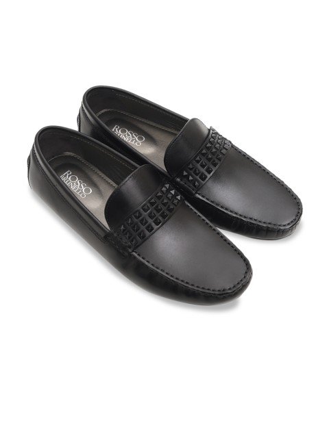 

Rosso Brunello Men Black Embellished Genuine Leather Loafers
