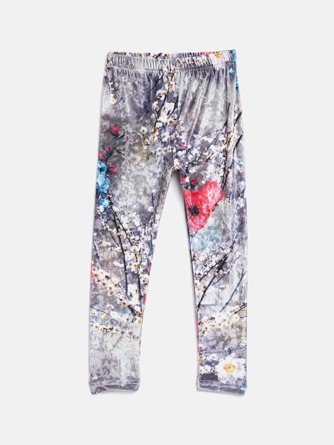 

Nins Moda Girls Grey & White Printed Ankle-Length Pure Velvet Leggings