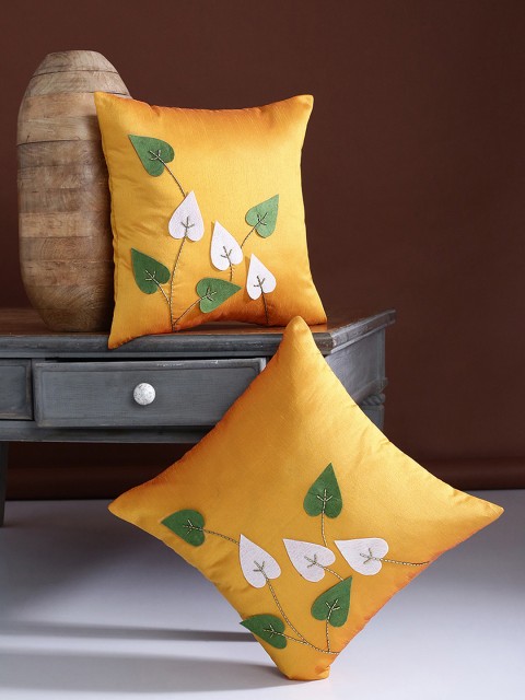 

Alina decor Yellow Set of 2 Applique Square Cushion Covers
