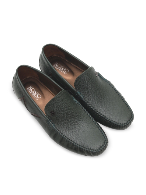 

Rosso Brunello Men Green Solid Leather Loafers