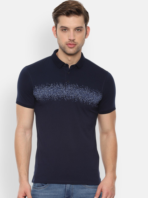 

V Dot Men Navy Blue Solid Polo Collar T-shirt
