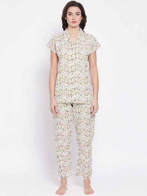 

Clovia Women White & Brown Printed Night Suit