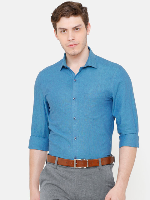 

CAVALLO by Linen Club Men Blue Regular Fit Solid Formal Shirt