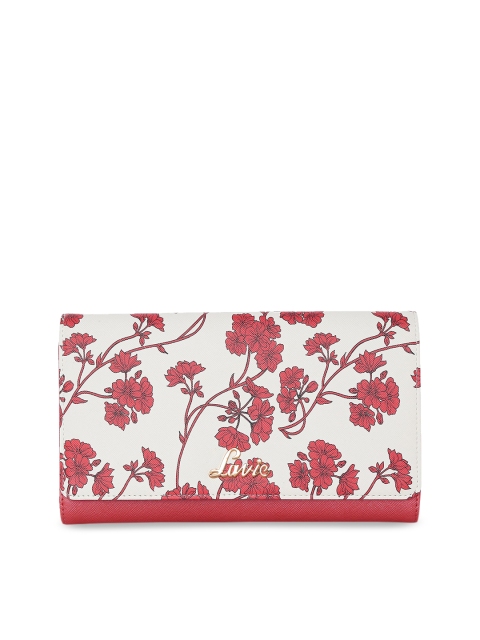 

Lavie Women Off-White & Coral Printed Three Fold Wallet