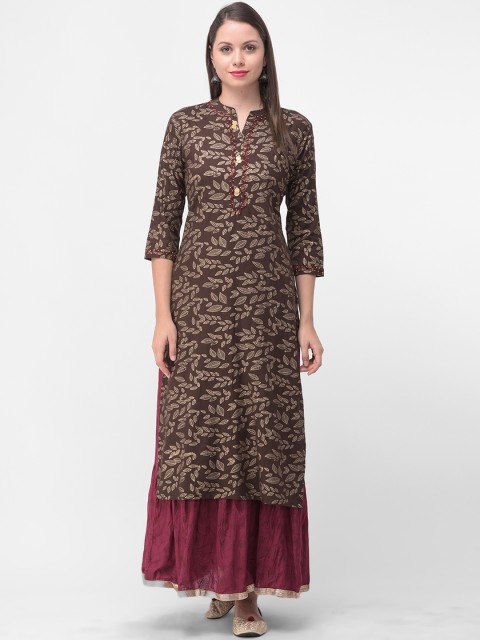 

aayusika Women Brown & Maroon Printed Kurta with Skirt
