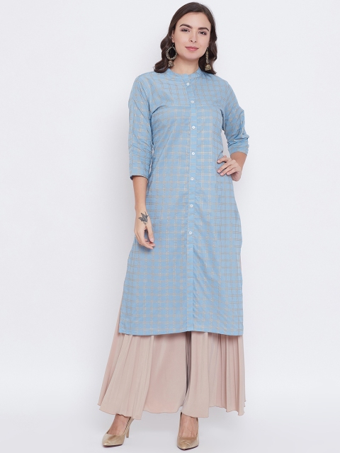 

rangeelo rajasthan Women Blue Checked Straight Kurta