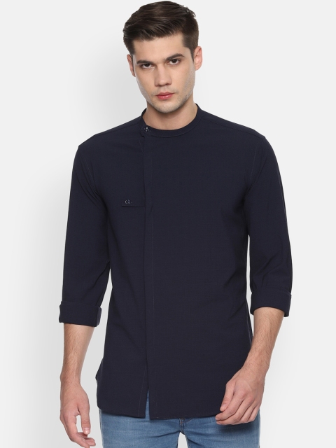 

V Dot Men Navy Blue Self Design Slim Fit Casual Shirt