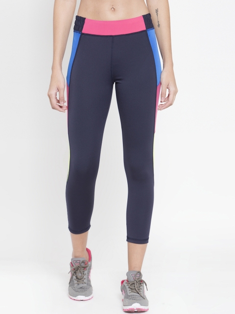 

Clora Creation Women Navy Blue & Pink Colour-blocked Rapid-Dry Cropped Training Tights