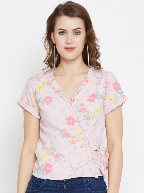 

AASK Women Peach-Coloured Floral Print Wrap Top