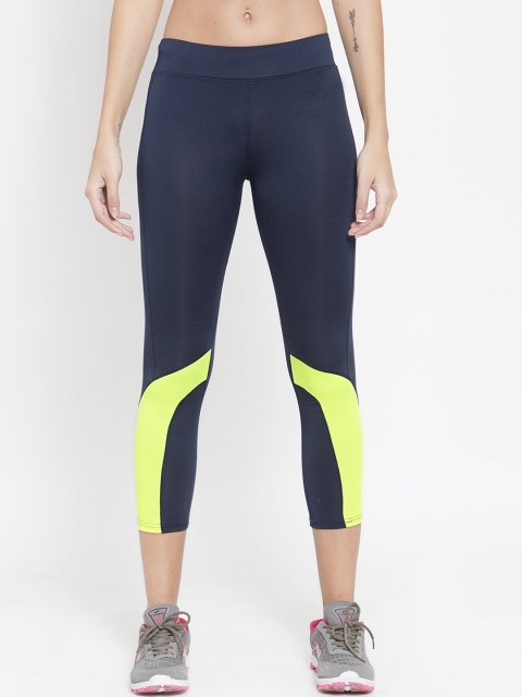 

Clora Creation Women Navy Blue & Yellow Colourblocked Rapid-Dry Cropped Training Tights