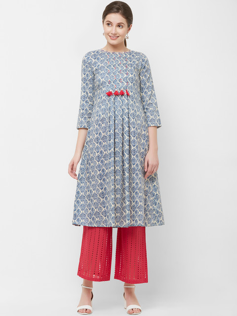 

NAARI Women Blue & Off-White Printed Flared Anarkali Kurta