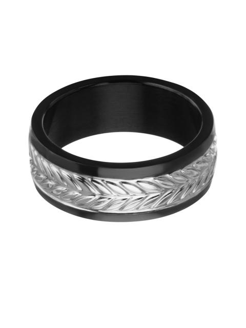 

Inox Jewelry Men Black & Silver-Toned Stainless Steel Leaf Patterned Band