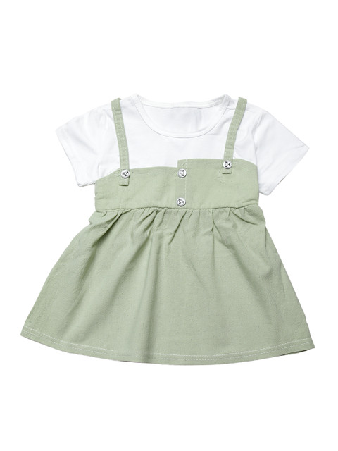 

J Style Girls Green Colourblocked Fit and Flare Dress