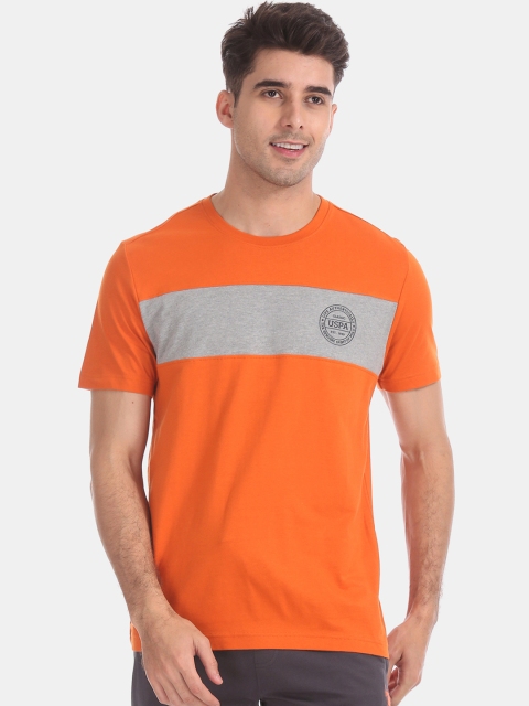 

U.S. Polo Assn. Men Orange Colourblocked Round Neck T-shirt