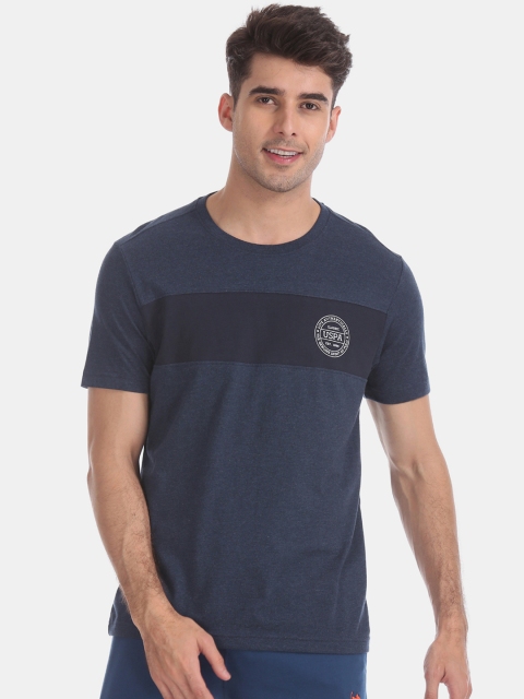 

U.S. Polo Assn. Men Navy Blue Colourblocked Round Neck T-shirt