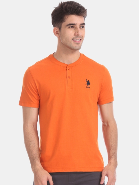 

U.S. Polo Assn. Men Orange Solid Mandarin Collar T-shirt