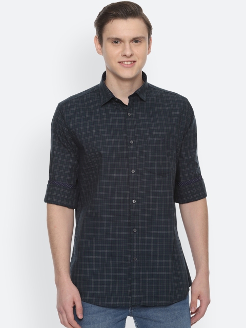 

Van Heusen Sport Men Navy Blue & Green Slim Fit Checked Casual Shirt