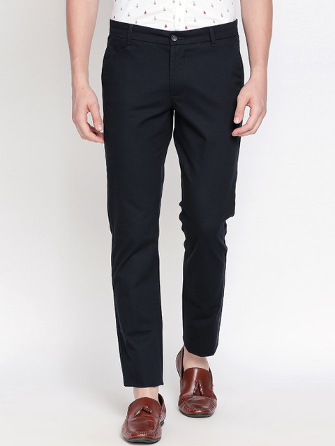 

Basics Men Navy Blue Tapered Fit Solid Regular Trousers