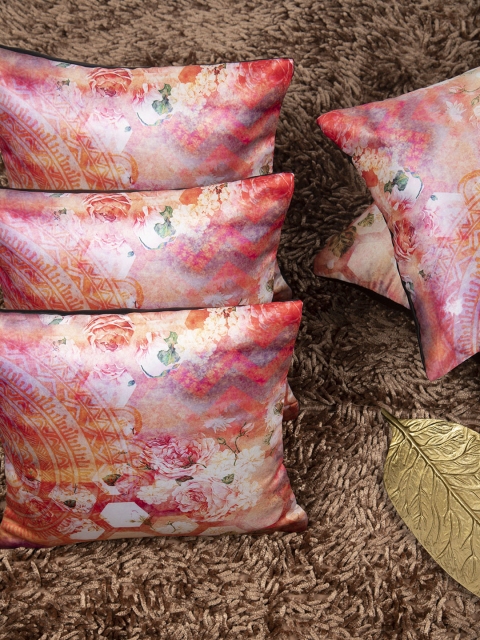 

HOUZZCODE Pink & Black Set of 5 Abstract Square Cushion Covers