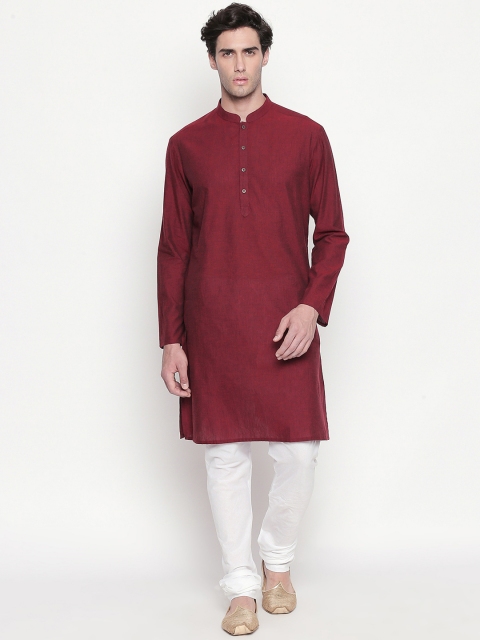 

indus route by Pantaloons Men Maroon Woven Design Straight Kurta
