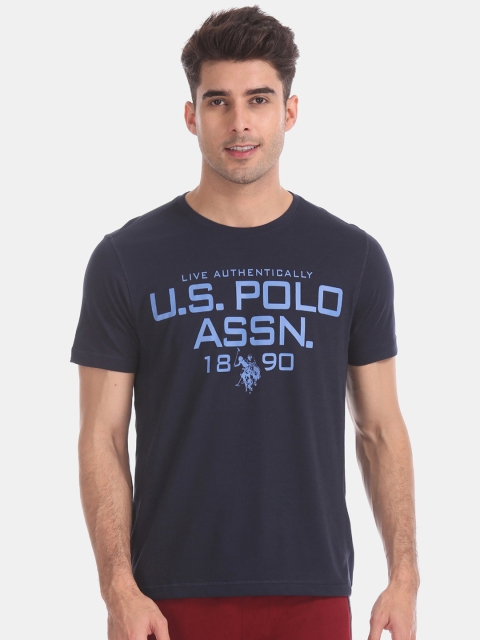 

U.S. Polo Assn. Men Navy Blue Printed Round Neck T-shirt
