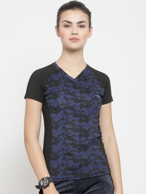 

Boston Club Women Blue Printed V-Neck Slim-Fit Dr-Fit T-shirt