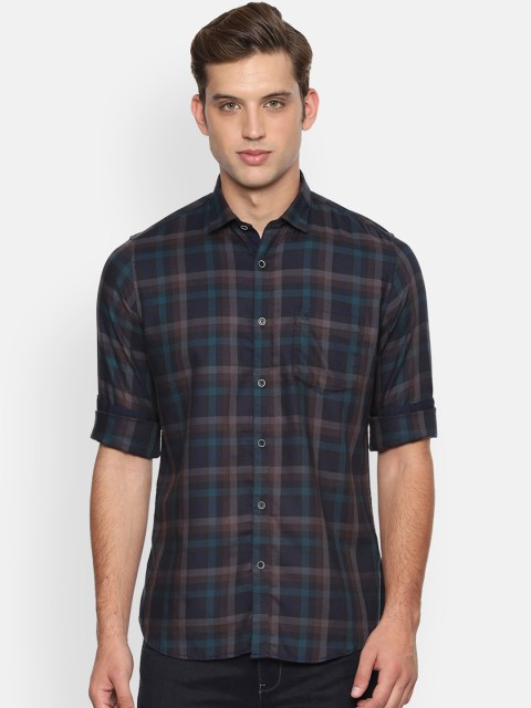 

Van Heusen Sport Men Navy Blue & Green Slim Fit Checked Casual Shirt