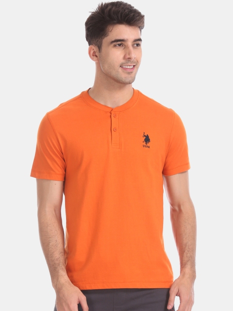 

U.S. Polo Assn. Men Orange Solid Henley Neck T-shirt