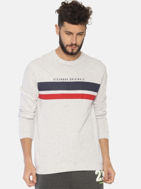 

Steenbok Men Grey & Blue Striped Pullover Sweatshirt