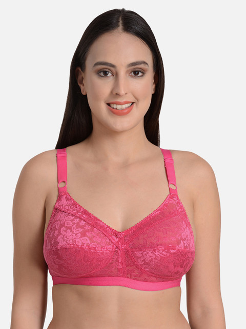 

mod & shy Pink & Black Self Design Non-Wired Non Padded Minimizer Bra MS131-