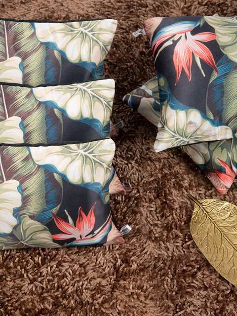 

HOUZZCODE Black & Olive Green Set of 5 Floral Square Cushion Covers