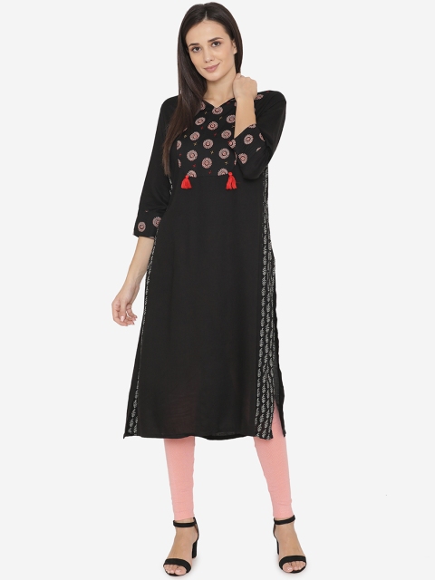 

Laabha Women Black Printed Straight Kurta