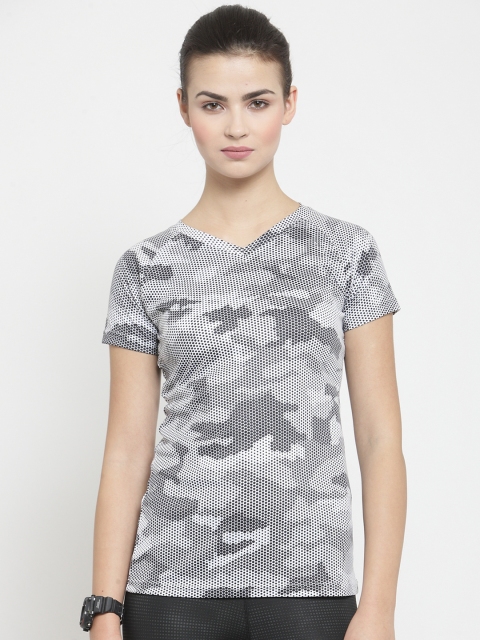 

Boston Club Women White & Black Printed V-Neck Slim-Fit Dr-Fit T-shirt