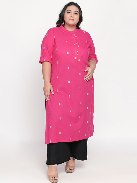 

RANGMANCH BY PANTALOONS Women Fuchsia Woven Design Straight Kurta