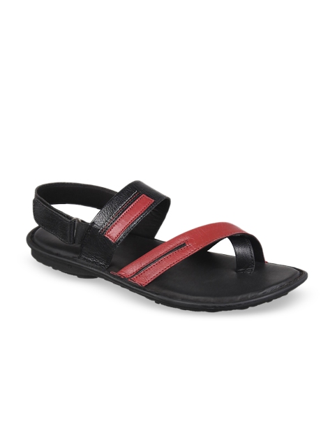 

Vardhra Men Black & Red Leather Comfort Sandals