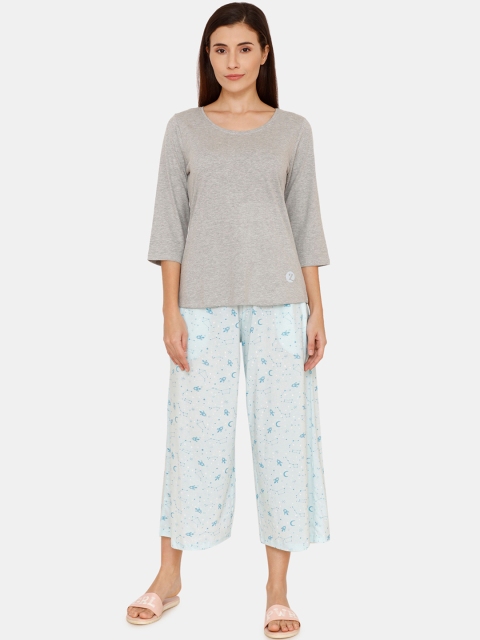 

Zivame Women Grey & Blue Solid Night Suit