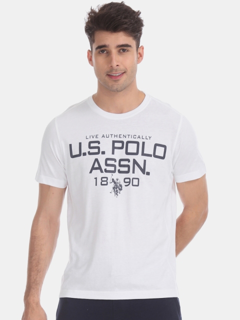 

U.S. Polo Assn. Men White Printed Round Neck T-shirt