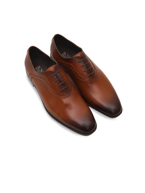 

ROSSO BRUNELLO Men Tan Brown Solid Leather Formal Oxfords