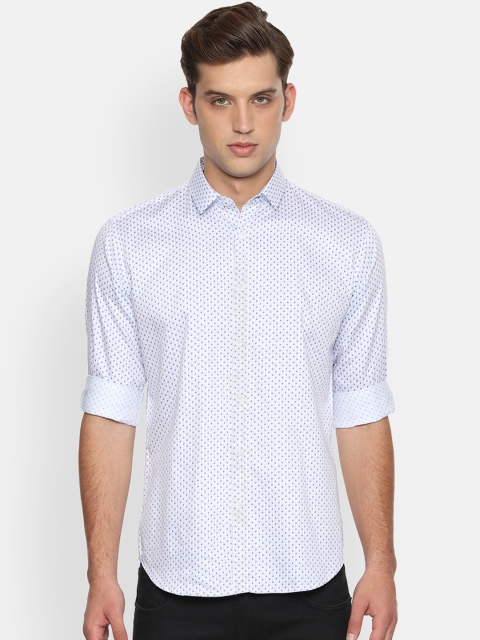 

V Dot Men White & Blue Printed Slim Fit Casual Shirt