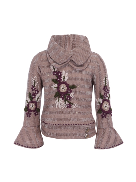 

CUTECUMBER Girls Beige & Maroon Self Design Pullover Sweater