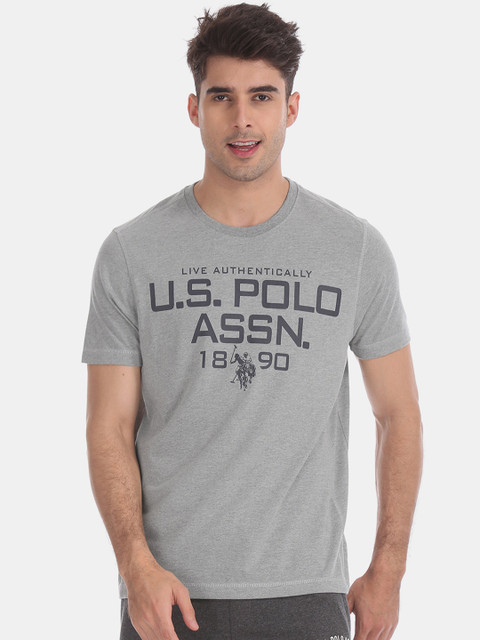 

U.S. Polo Assn. Men Grey Printed Round Neck T-shirt