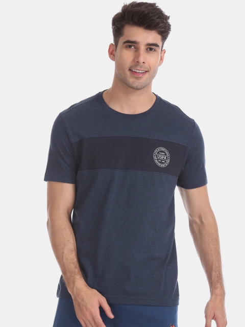 

U.S. Polo Assn. Men Navy Blue Colourblocked Round Neck T-shirt
