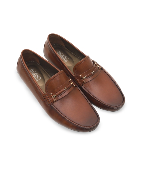 

ROSSO BRUNELLO Men Tan Brown Solid Leather Formal Loafers