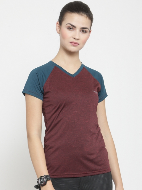 

Boston Club Women Maroon Colourblocked V-Neck Slim-Fit Dr-Fit T-shirt