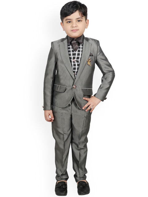 

SG YUVRAJ Boys Grey & Black Solid 3 Piece Suit