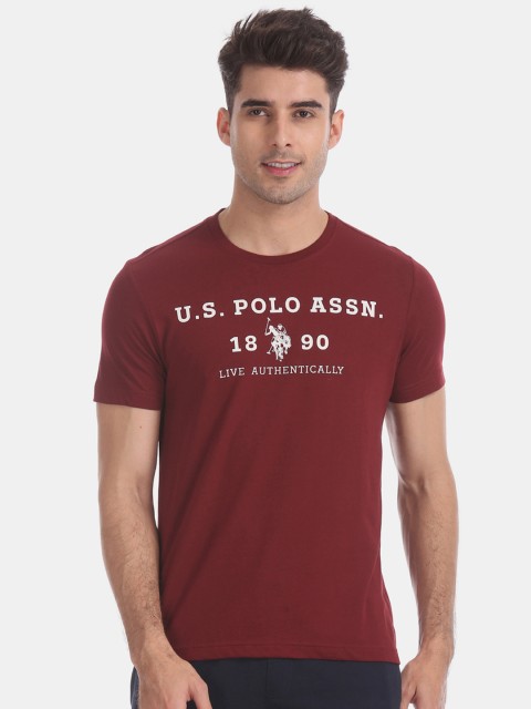 

U.S. Polo Assn. Men Maroon Printed Round Neck T-shirt