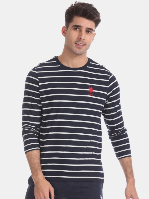 

U.S. Polo Assn. Men Navy Blue & White Striped Round Neck T-shirt