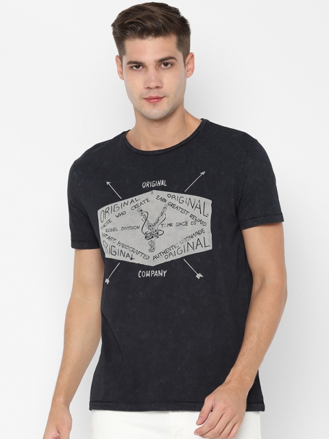 

People Men Black Printed Round Neck Pure Cotton T-shirt