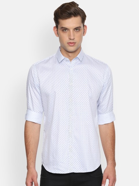 

V Dot Men White & Blue Slim Fit Printed Formal Shirt
