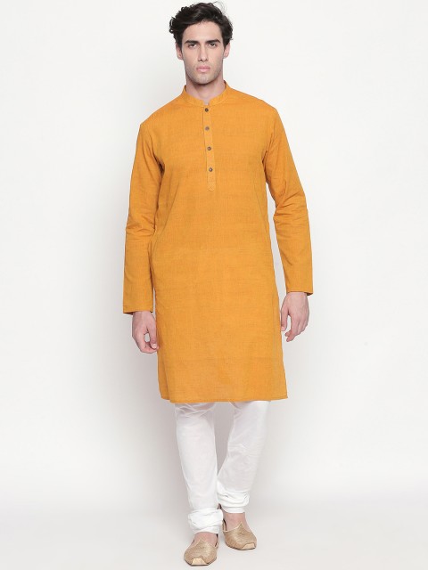 

indus route by Pantaloons Men Mustard Yellow Solid Straight Kurta